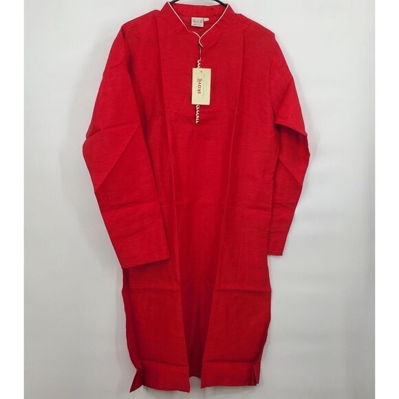 SKAVIJ Men's Tunic Art Silk Long Shirt Embroidered Kurta & Nehru Jacket Large - Picture 8 of 12